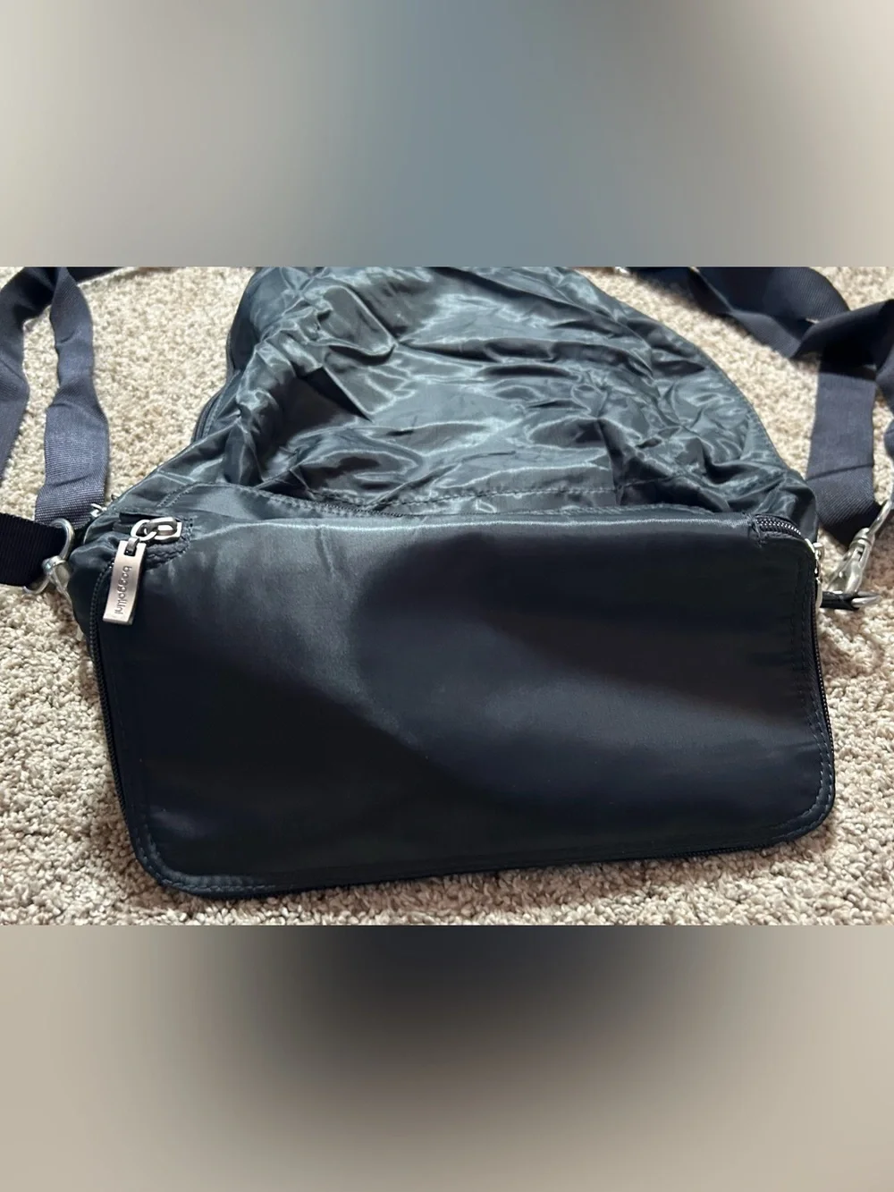 NWT Baggallini Fold Out Backpack Black Lightweight Travel Bag Packable Pouch